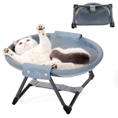 KITTY KINGDOM Elevated Cat Hammock Bed, Foldable No-Assembly Cat Bed with Breathable Mesh for Indoors and Outdoors Use, Lightweight Raised Pet Bed for Cats and Small Dogs