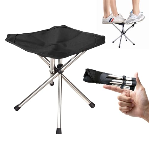 Ultra-Lightweight Camping Stoo - 260lbs Capacity | 13.8in Expanded Height | 1.2lbs Ultra-Light & Waterproof | 1-Pull Quick Setup for Camping, Hiking, Fishing, BBQ & Waiting in Line (Black) - color: Black