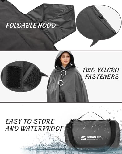 DUKUSEEK Hooded Stadium Blanket, Waterproof Windproof Outdoor Fleece Blanket - Large (79x56), Portable, Wearable, Warm for Outdoor Camping, Picnic, Stadium, Sports, Beach, Concerts, Car, Dogs… - color: Black