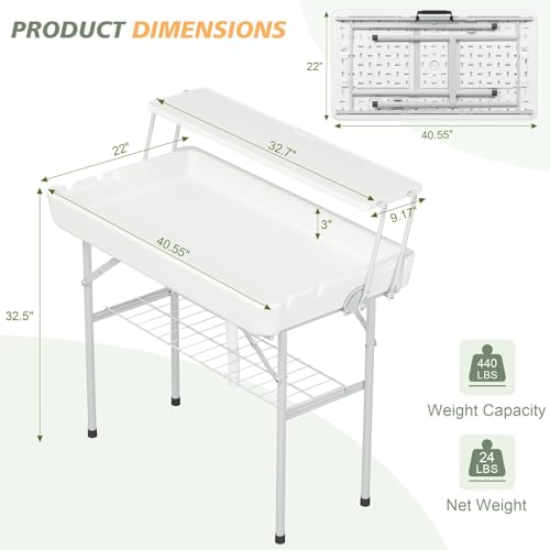 LHBcraft Outdoor Ice Cooler Folding Table with Extra Storage Shelf,Ice Tables for Parties with Drain,Cooler Server for Camping, Picnic, Wedding, BBQ (White) - color: 2 Tier-white Ivory