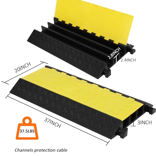 GarveeTech Rubber Cable Ramp 3 Large Channel Cable Protector Ramps, 28000 LBS Load Capacity Heavy Duty Traffic Speed Bump Cable Wire Cord Cover Ramp Driveway Hose Cord Protective, 1 Pack - size: 37''*20''*3''-3 Large Channel
