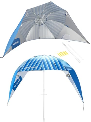 LOTTAFUN Beach Shelter Umbrella Premiere UPF 50+ Umbrella Shelter for Sun and Rain Protection for Adult (10-Foot,Blue Stripe) - color: Vertical Blue Stripe