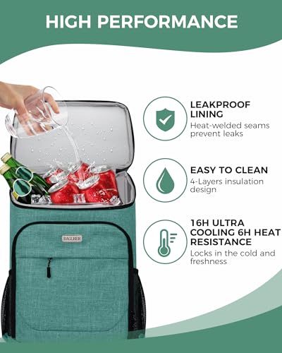 BAGLHER Lightweight Insulated Cooler Backpack - 30 Cans, Leak-Proof for Lunch, Picnic, Hiking, Camping Trips - color: green-titan