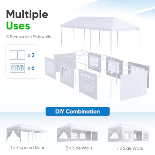 Quictent 10x30 Party Tent Gazebo Wedding Canopy Tent for Parties BBQ Shelter Pavilion with Removable Church Sidewalls & Elegant Church - size: 10'x30'-standard