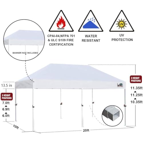 Eurmax USA 10x20ft Pop Up Canopy, Commercial Instant Tent for Outdoor Events, Patented No-Tip Rolling Storage Bag with 6 Sandbags,UV & Water Resistant,Heavy Duty Portable Shelter Gazebo,Black - color: Black, size: 10x20
