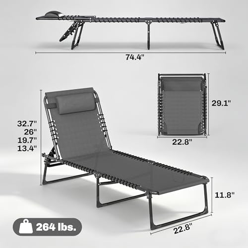 Outsunny Folding Chaise Lounge Chair Set of 2, Patio Sun Tanning Chair, Outdoor Chaise Lounger with 4-Position Reclining Back, Breathable Mesh Seat for Beach, Poolside, Gray - color: Grey, size: 2 Packs