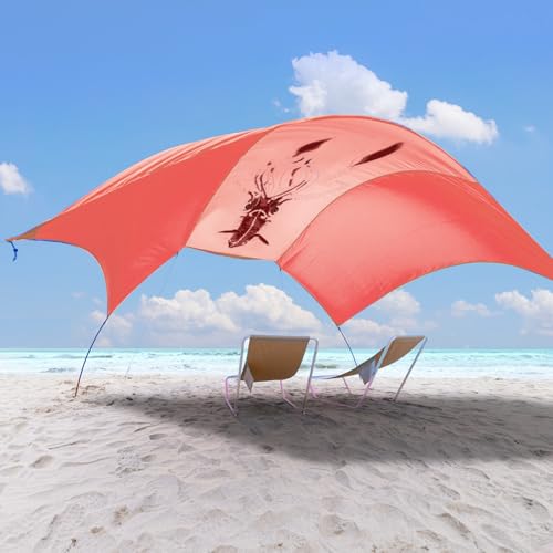 Beach Wind-Powered Shade Canopy, Portable Sun Shelter Tent, UPF 50+ UV Protection, Lightweight, Easy Set Up, 150 Sq. Ft. of Shade for up to 6 People, Burnt Coral - color: 5-Burnt Coral