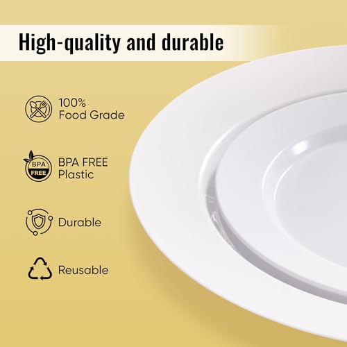 Fijinhom 100PCS White Disposable Plates for 50 Guests Including 50PCS 10" Dinner Plates & 50PCS 7" Dessert Plates, White - color: White, size: 50 Guests-100pcs