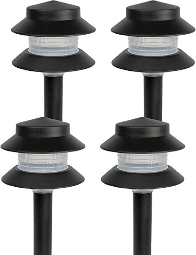 GreenLighting Paradise Low Voltage Landscape Pathway Lights - 2 Tier Outdoor Garden Lights - Easy, Simple Installation - Walkway, Lawn, Landscape Lighting (Black, 4 Pack) - size: 4 Pack