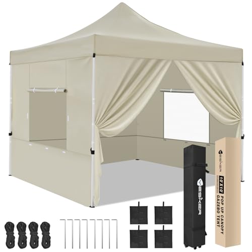 Yesker 10x10 Pop Up Canopy Tent with 4 Sidewalls Portable Folding Outdoor Canopy Easy Setup Gazebo Waterproof Instant Shelter Tent w Wheel Carry Bag sandbag for Events Parties Camping, Khaki Brown - size: 10x10ft Khaki Brown W Sidewalls