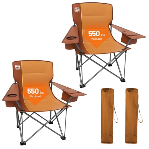 Timber Ridge Oversized Folding Camping Chair for Adults, Support 550 LBS Heavy Duty with Cup Holder Side Pocket for Camp, Lawn, Picnic, Orange, 2 Pack - color: Orange-2 Pack