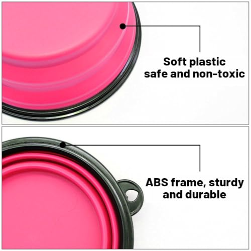 Dog Bowl Pet Collapsible Bowls, 2 Pack Collapsible Dog Water Bowls for Cats Dogs, Portable Pet Feeding Watering Dish for Walking Parking Traveling with 2 Carabiners (Large, Orange+Pink) - color: Orange+Pink, size: Large