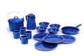 GSI Outdoors Camp Dinnerware Set I 4-Person Set Includes Pioneer Enamel Percolator, Frypan, Kettle, Bowls, Plates & Coffee Mugs - color: Blue