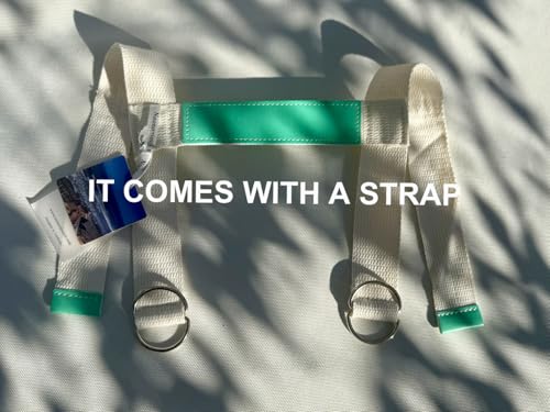 Kids Picnic Blanket, Kids Beach Mat – Medium 4’9” × 3’3” Compact Canvas, Easy to Fold & Carry - color: Creamy White + Bright Teal Strap, size: 4'9" x 3'3"