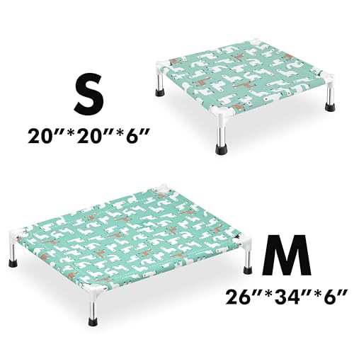 Cute Alpaca Print Elevated Dog Bed - Portable Cooling Pet Cot for Small Dogs - Breathable Thickened Fabric Hammock, Crate Compatible, Indoor & Outdoor Use - size: Small