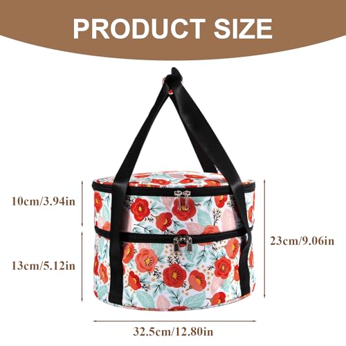 Round Insulated Double Casserole Carrier for Hot or Cold Food with Handle,Pie Carrier Bag,Insulated Lunch Bag for Travel Picnic Cookouts,Fits Pioneer Woman Kitchen Stuff and 12.5" Pie Pan - color: Color Two