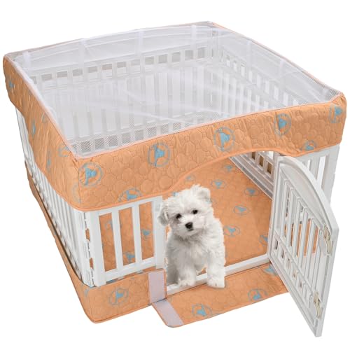 PJYuCien Dog Playpen Bottom Pad and Cover Fits for 36 Inch 4 Panels Exercise Pet Pen, Orange - style: Orange Bottom Cover Set, 36"Width, Orange ( Adhesive Tape Connections )