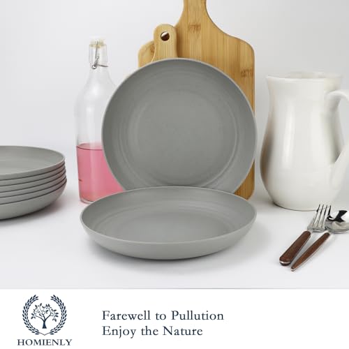 Homienly Dinner Plates Set of 8 Premium Wheat Straw Plate Alternative for Plastic Plates Lightweight Round Plate Set Microwave and Dishwasher Safe Plates for Kitchen Unbreakable (Grey, 10 inch) - color: Gray, size: 10 Inch