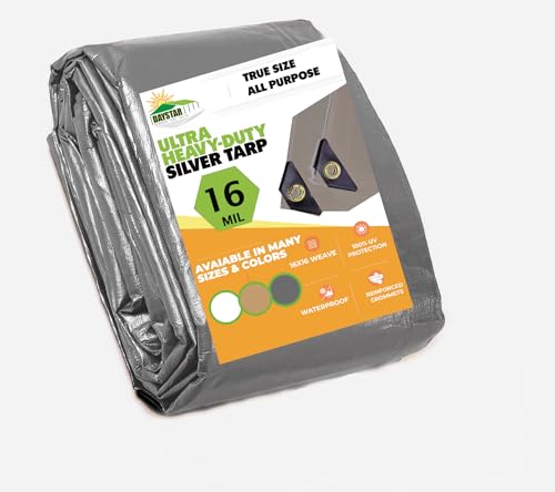 16 MIL Thick Ultra Heavy Duty Silver Tarp 6' x 20' True Size 3ply Waterproof 9.5 oz UV Protected Multipurpose Protective Cover Rain Tarpaulin - color: Silver, size: 6' x 20'