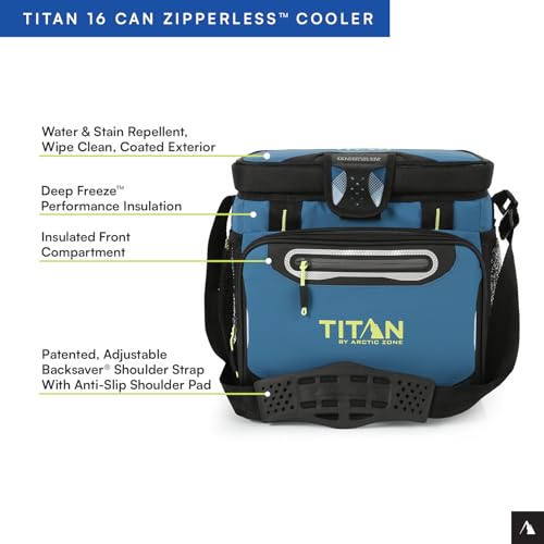 Titan by Arctic Zone Deep Freeze Cooler - Zipperless Hardbody Cooler - Deep Freeze Insulation, HardBody Liner, and SmartShelf - color: Marine Blue, size: 16 Can