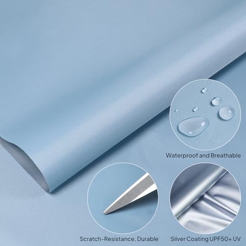1Yard (60"×36") Marine Waterproof Fabric - Outdoor UV-Resistant Lightweight Durable Ripstop Material, UPF50+ Sun-Protection Blackout for Tarp Tent Camping Canopy, Sky-Blue - color: Sky-blue, size: 1 Yard