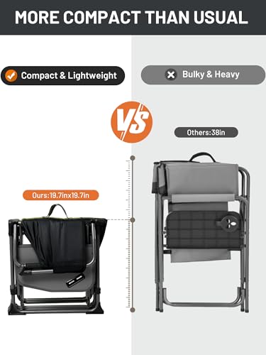 TIMBER RIDGE Heavy Duty Camping Chair with Compact Size, Portable Directors Chair with Side Table and Pocket for Camping, Lawn, Sports and Fishing, Supports Up to 400lbs, Black 2 Pack - color: Black-2 Set, style: Standard