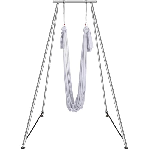 VEVOR Yoga Stand Frame, Max 441-551 lbs Load Swing Stand, Triangular Structure Aerial Rig, Aerial Silk Stands with Yoga Hammock, Standard & Height-Adjustable Version - color: White, style: Standard Version