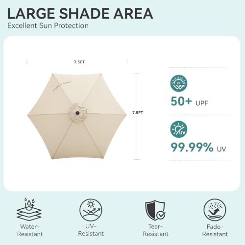 HASLE OUTFITTERS 7.5ft Patio Umbrella,Outdoor Table Umbrellas w/Heavy Duty Ribs, Effortless Crank and Push Button Tilt, Wind Resistant Sun Umbrella for Garden, Deck, Backyard, Pool, Beige - color: Beige-Round