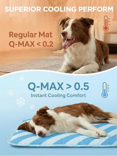 Dog Cooling Mat for Dogs & Cats, Soft Breathable Cooling Pad for Dog Bed, 23"x18" Self Cooling Crate Mat for Dogs, No Gel Washable Non-Slip Pet Cooling Mat Indoor Outdoor, Blue Stripe - color: Blue, size: 23"x18"(Small)