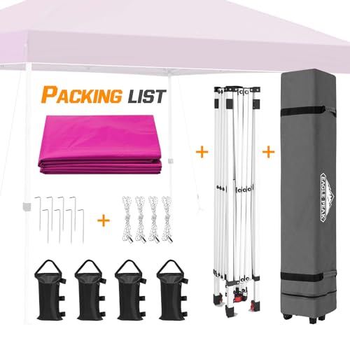 EAGLE PEAK Pop Up Canopy Tent with Wheeled Carry Bag, 8 Stakes, 4 Ropes, 4 Weight Bags, Easy Set Up Tent Canopy, 10x10 ft, 100sqft of Shade, Pink - color: Pink, size: 10x10
