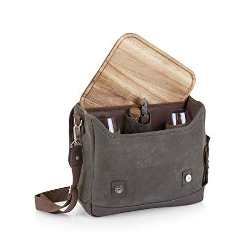 LEGACY - a Picnic Time Brand Adventure Wine Tote Bag with Wine Glasses and Mini Table, Khaki Green/Brown - color: (Khaki Green With Brown Accents)