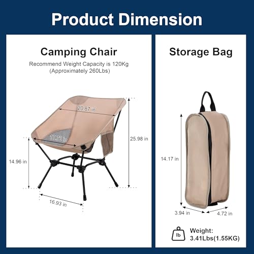 Camping Chair Portable Lightweight Camping Chairs for Adults Foldable 600D Oxford Ultralight Backpacking Chair with Breathable Mesh and Pocket for Outdoor Travel Hiking,Beige - color: Beige
