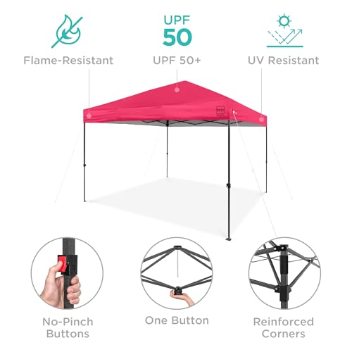 Best Choice Products 10x10ft Pop Up Canopy Tent, Outdoor Shade, 1 Person 1 Minute Set Up, Carry Case, 4 Weight Bags - Hot Pink - color: Hot Pink, size: 10x10ft