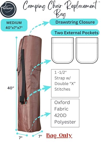 Replacement Bag for Folding Camping Chair, Portable Camp Chair, Hammock, Yoga Mat, Umbrella, Tents, Tripods, Fishing Poles - 420D Oxford Polyester Fabric - color: Brown, size: Medium 40"x7"x7"