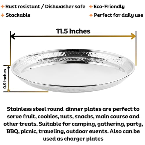 Stainless Steel Dinnerware Hammered 28-Piece Dinner set Dishwasher safe ~ Indian Style (Service for 4) - size: Service for 4