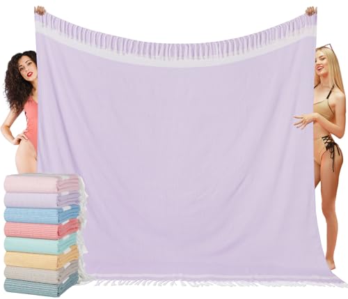 Vikumond Oversized Turkish Beach Towel Blanket XXL Cotton Sandproof Towels Boho Woven Extra Large Big Sand Free Giant Throw Blankets Huge Quilt XL Picnic Camping Necessities Cloud for Adult Gifts - color: Cten Purple, size: XXXL(88x82 IN,224x208 CM)