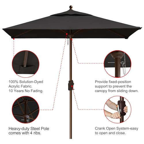 EliteShade USA 10-Year-Non-Fading 6x6Ft Square Market Patio Umbrella, UPF 50+ UV Protection Performance Sun Umbrella, Heavy Duty Commercial Grade Outdoor Table Umbrella with Crank, Windproof Vented Top for Garden, Pool, Deck and Outdoor Playsets, Black -