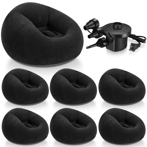 Realspring 6 9 12 Pcs Inflatable Bean Bag Chairs for Adults with Electric Air Pump, Blow up Couch Folding Portable Inflatable Couch Lazy Sofa for Outdoor Movie Night Camping(Black,6 Pcs) - color: Black