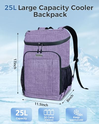 BAGLHER Lightweight Insulated Cooler Backpack - 30 Cans, Leak-Proof for Lunch, Picnic, Hiking, Camping Trips - color: purple-plus