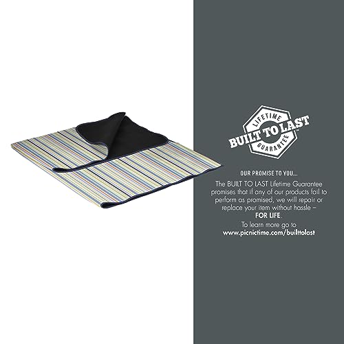 PICNIC TIME Outdoor Picnic Blanket Tote, 59"x51" Foldable Beach & Camping Blanket with Soft Fleece, Water-Resistant Bottom, Adjustable Strap & Zippered Pocket (St. Tropez - Sky Blue, Multi Stripe) - color: St. Tropez