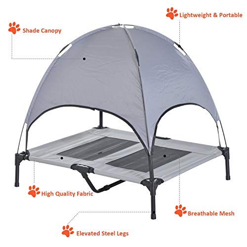 PawHut Elevated Portable Dog Cot Cooling Pet Bed with UV Protection Canopy Shade, 36 inch - color: Gray, size: 36 inch