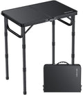 Folding Camping Table, 22" x 15" Picnic Table with 3 Adjustable Height Max 27.5", Matte Black Aluminum Folding Table with Handle for Party, Dining, Garden, Patio, Market - style: 2-Fold MDF Tabletop