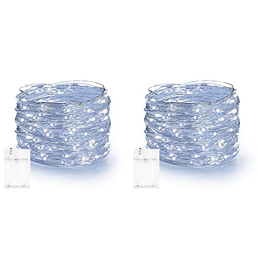 Dazzle Bright Fairy Lights Battery Operated, 2 Pack Total 40FT 120LED Silver Wire Waterproof Battery Operated String Lights, Christmas Decorations for Indoor Outdoor Bedroom Yard Decor, White - color: White