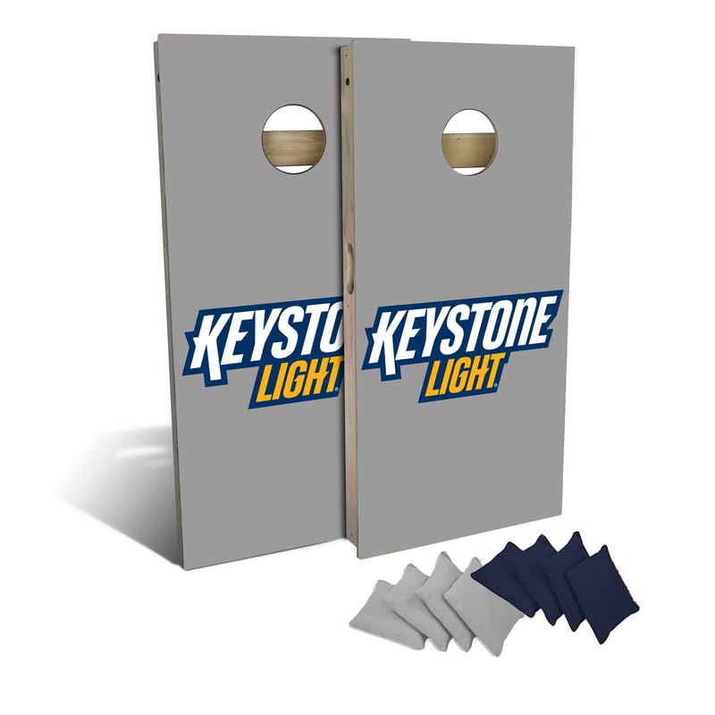 Slick Woody's Professional-Grade Cornhole Boards - 4'x2' Solid Wood Regulation Man Cave + Beer Branded Corn Hole Toss Game with 8 Resin Filled Bags - color: Keystone Light Grey