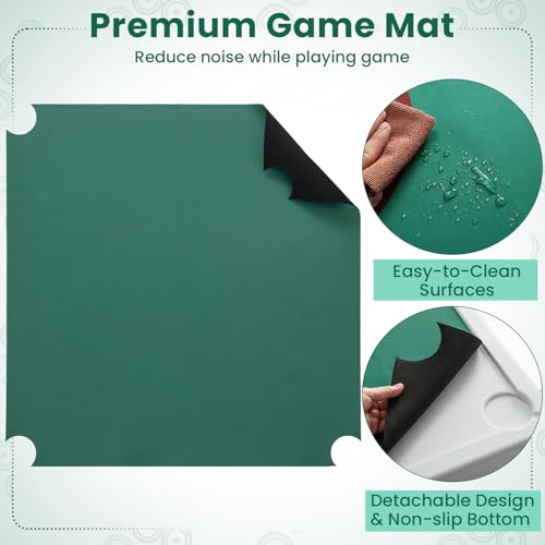 Goplus Mahjong Table, 35" Square Folding Card Table w/4Cup Holders, Anti Slip Mat, HDPE Tabletop, Metal Legs, Portable Mahjong Game Table for Domino Game, Picnic (Table w/Removable Mat, Pure Green) - style: Pure Green, Table w/Removable Mat