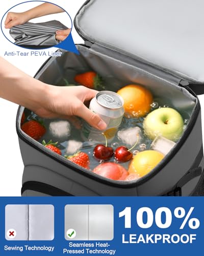 Pritent Cooler Backpack for Men Women Insulated Waterproof Backpack Cooler Leak Proof Cooler Bag Lightweight Lunch Backpack for Camping Beach Travel Picnic - color: Gray, size: 30 Cans