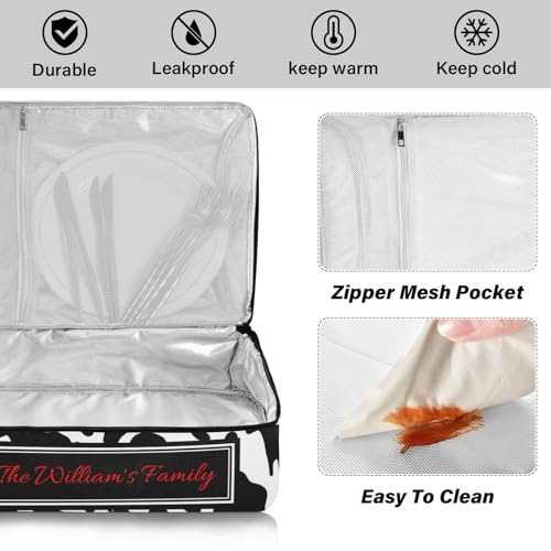 Kcldeci Custom Insulated Casserole Carrier Cow Print Personalized Food Carriers with Dish Storage Leakproof Lasagna Holder Bag for Lasagna Pan Baking Dish Casserole Dish - color: B03
