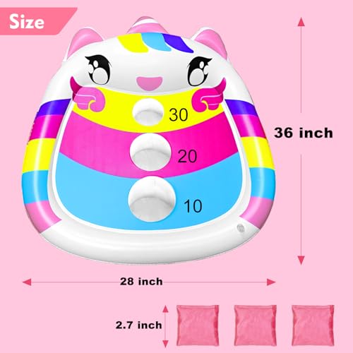 Kids Fun Pool Toys,Inflatable Pool Cornhole Game Set,Unicorn Floating Toss Board,Swimming Pool Beach Water Party Toys for Kids Ages 6+ Adults Family Summer Outdoor Play - style: Unicorn Cornhole Board