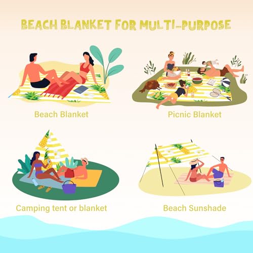 Beach Blanket Waterproof Sandproof 1-7 Adult Oversized 78 '' × 81 '' Lightweight Durable Compact Sand Free Extra Large Beach Mat for Travel Camping Hiking Picnic - color: Pineapple, size: 78“x81”