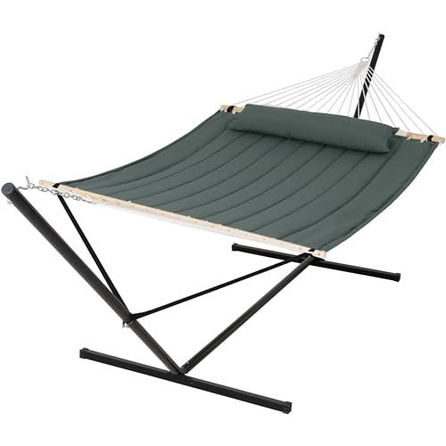 SUNCREAT Standing Hammock with 15 ft Stand, Hammocks for Outside, Gray Green - color: Gray Green, size: 15 ft Stand